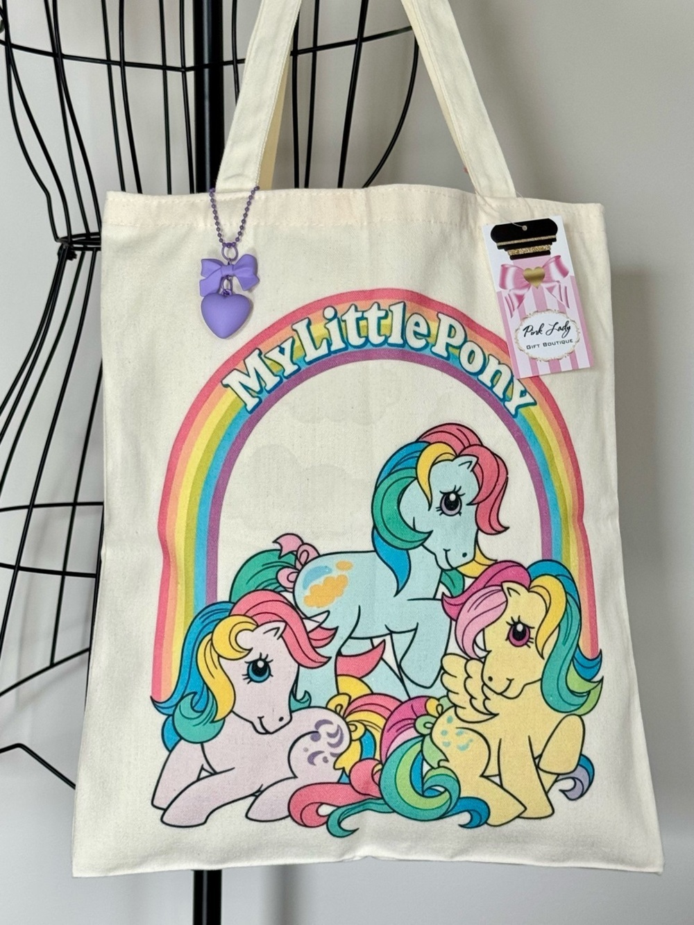 New My Little Pony Retro 80s Style Shopping Bag Purse Tote w/ Heart Charm - 16” - Picture 2 of 9